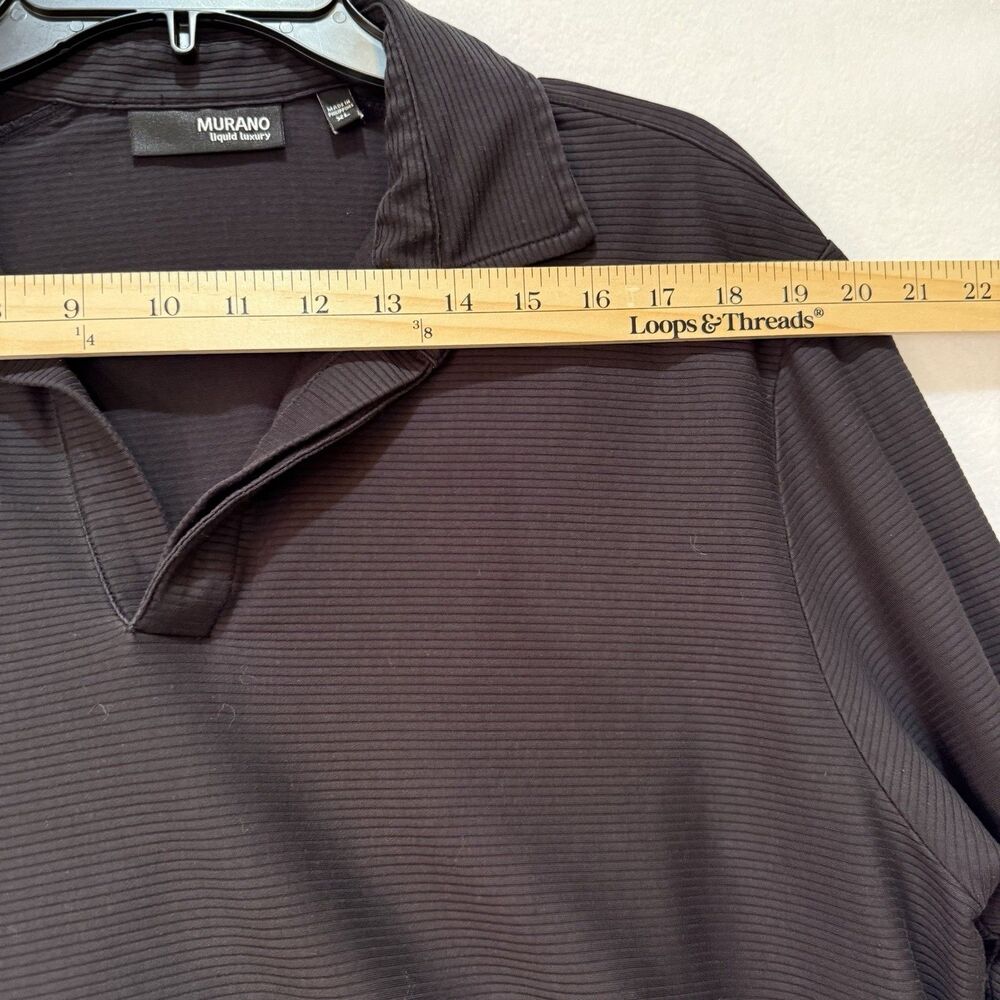 Murano Liquid Luxury XL Black Ribbed 100% Cotton Long Sleeve Polo Shirt Mens - Picture 6 of 8